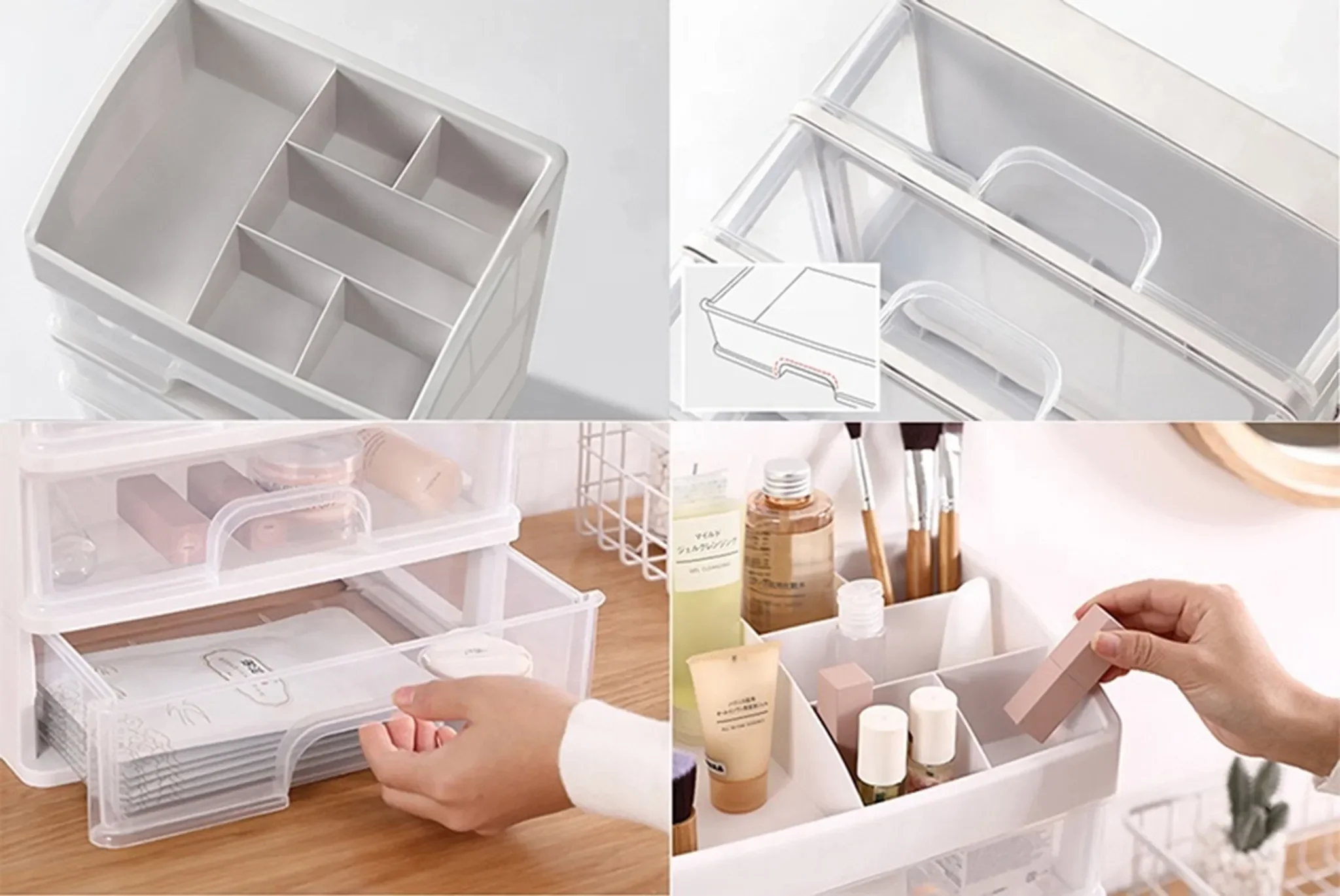 APT® Kosmetik-Organizer mit 3 Schubladen – Weiß/Transparent